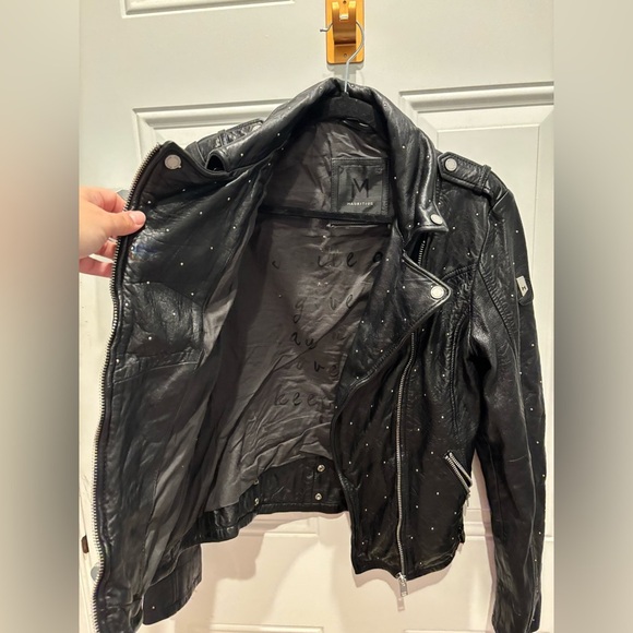 MAURITIUS Black Leather Saddy Studded Moto Jacket Size - Picture 6 of 10